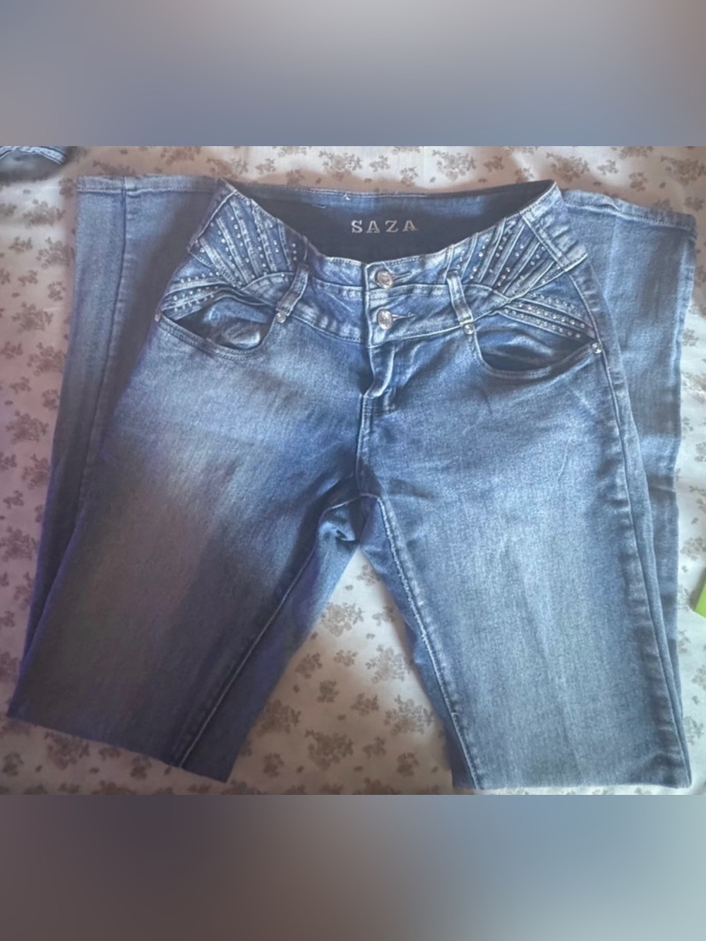 Women's Skinny Jeans with Studded Front Detail - Blue Wash